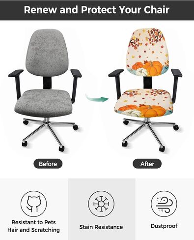 Fall Thanksgiving 2 Pieces Computer Office Chair Covers Set,Stretchable Desk Rotating Chair Seat Cushion Slipcover Decorative Back Cover Orange Teal Grey Pumpkins Gold Maple Leaves Autumn Holiday in Saudi Arabia