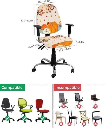 Fall Thanksgiving 2 Pieces Computer Office Chair Covers Set,Stretchable Desk Rotating Chair Seat Cushion Slipcover Decorative Back Cover Orange Teal Grey Pumpkins Gold Maple Leaves Autumn Holiday in Saudi Arabia
