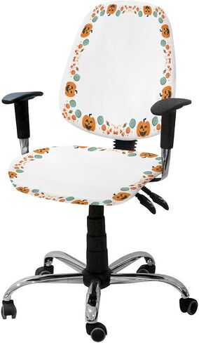 Fall Thanksgiving 2 Pieces Computer Office Chair Covers Set,Stretchable Desk Rotating Chair Seat Cushion Slipcover Decorative Back Cover Orange Teal Grey Pumpkins Gold Maple Leaves Autumn Holiday in Saudi Arabia