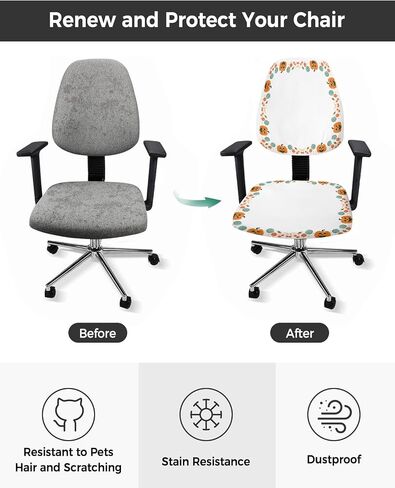 Fall Thanksgiving 2 Pieces Computer Office Chair Covers Set,Stretchable Desk Rotating Chair Seat Cushion Slipcover Decorative Back Cover Orange Teal Grey Pumpkins Gold Maple Leaves Autumn Holiday in Saudi Arabia