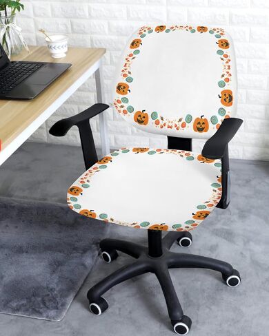 Fall Thanksgiving 2 Pieces Computer Office Chair Covers Set,Stretchable Desk Rotating Chair Seat Cushion Slipcover Decorative Back Cover Orange Teal Grey Pumpkins Gold Maple Leaves Autumn Holiday in Saudi Arabia