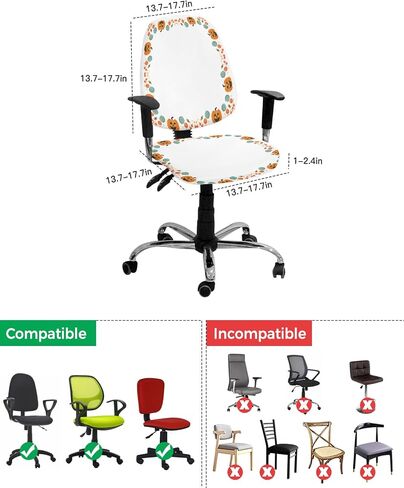 Fall Thanksgiving 2 Pieces Computer Office Chair Covers Set,Stretchable Desk Rotating Chair Seat Cushion Slipcover Decorative Back Cover Orange Teal Grey Pumpkins Gold Maple Leaves Autumn Holiday in Saudi Arabia