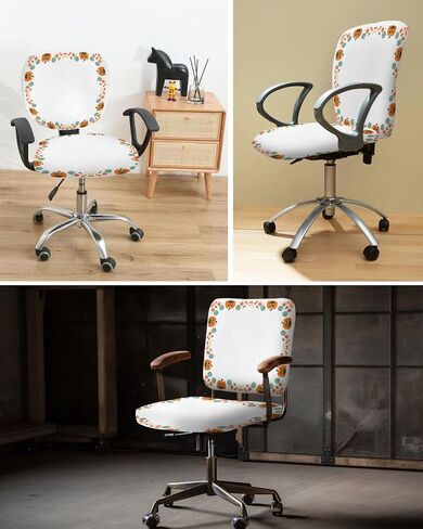 Fall Thanksgiving 2 Pieces Computer Office Chair Covers Set,Stretchable Desk Rotating Chair Seat Cushion Slipcover Decorative Back Cover Orange Teal Grey Pumpkins Gold Maple Leaves Autumn Holiday in Saudi Arabia