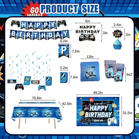 Video Game Birthday Decorations, 240Pcs Gaming Party Decorations for 10 Guests Banners, Balloons and Tablecloths, Boys Birthday Party Set Blue in Saudi Arabia