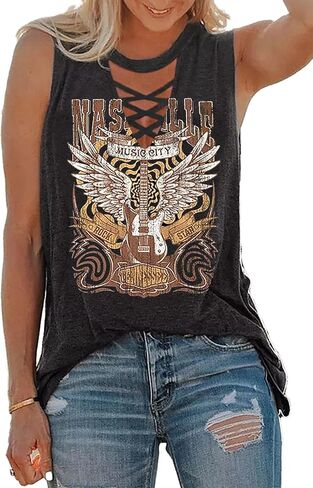 CHUNTIANRAN Womens Rock Roll Girl Strong Eagle Tank Sexy Hollow Out Deep V Neck Sleeveless T Shirt Blouse in Kuwait