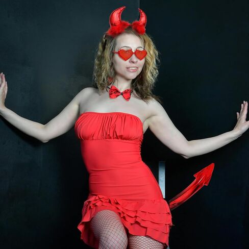 5Pcs Halloween Devil Horns Accessory Set Demon Horns Headband Bowtie Tail Devil Pitchfork Earrings Glasses Women in Kuwait