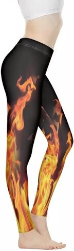 AmzPrint Womens Leggings Flower Butterfly Stretchy High Waisted Butt Lift Tights Runing Athletic Grass Green Leggings Women in Kuwait