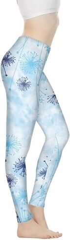 AmzPrint Womens Leggings Flower Butterfly Stretchy High Waisted Butt Lift Tights Runing Athletic Grass Green Leggings Women in Kuwait