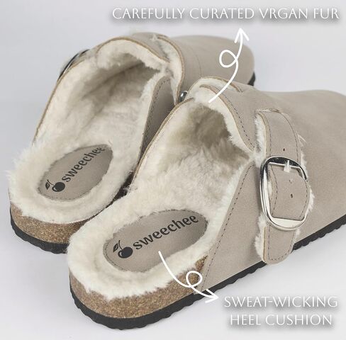 Sweechee Women's Cork Footbed Clogs with Soft Fur Lining, Comfortable Shearling Slippers Women's for Winter in Kuwait
