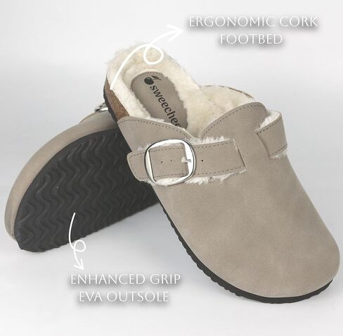 Sweechee Women's Cork Footbed Clogs with Soft Fur Lining, Comfortable Shearling Slippers Women's for Winter in Kuwait