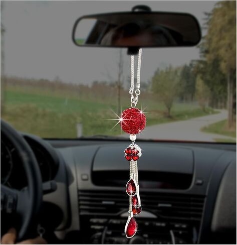 Bling Ball and Drops Car Hanging Pendant, Crystal Auto Rearview Mirror Ornament for Women Girls, Universal Sparkly Vehicle Interior Decor Accessories (Pink Ball+Pink Teardrop) in Kuwait