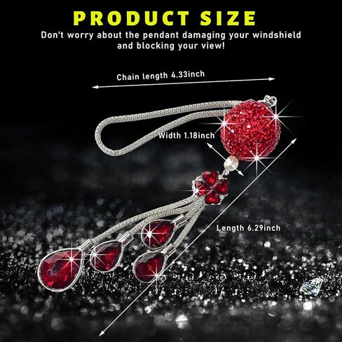 Bling Ball and Drops Car Hanging Pendant, Crystal Auto Rearview Mirror Ornament for Women Girls, Universal Sparkly Vehicle Interior Decor Accessories (Pink Ball+Pink Teardrop) in Kuwait