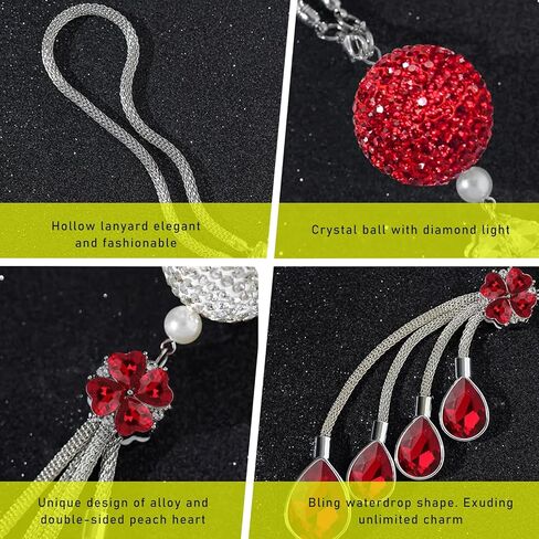 Bling Ball and Drops Car Hanging Pendant, Crystal Auto Rearview Mirror Ornament for Women Girls, Universal Sparkly Vehicle Interior Decor Accessories (Pink Ball+Pink Teardrop) in Kuwait