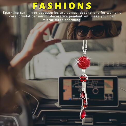 Bling Ball and Drops Car Hanging Pendant, Crystal Auto Rearview Mirror Ornament for Women Girls, Universal Sparkly Vehicle Interior Decor Accessories (Pink Ball+Pink Teardrop) in Kuwait