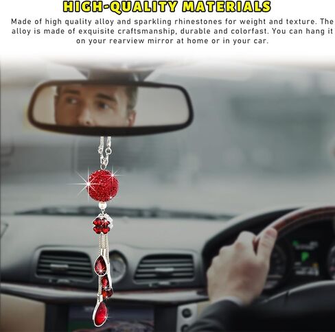 Bling Ball and Drops Car Hanging Pendant, Crystal Auto Rearview Mirror Ornament for Women Girls, Universal Sparkly Vehicle Interior Decor Accessories (Pink Ball+Pink Teardrop) in Kuwait