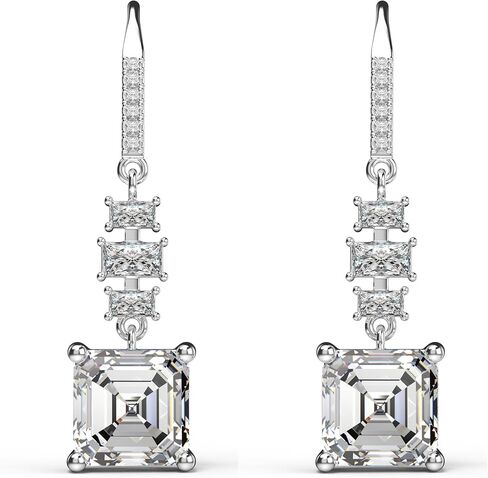 18K White Gold Plated Sterling Silver Asscher Cut Cubic Zirconia Dangle Earrings for Women Square CZ Diamond Drop Dangling Earrings for Women Mom in Kuwait