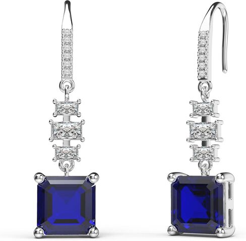 18K White Gold Plated Sterling Silver Asscher Cut Cubic Zirconia Dangle Earrings for Women Square CZ Diamond Drop Dangling Earrings for Women Mom in Kuwait