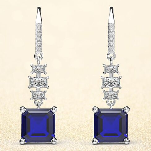 18K White Gold Plated Sterling Silver Asscher Cut Cubic Zirconia Dangle Earrings for Women Square CZ Diamond Drop Dangling Earrings for Women Mom in Kuwait