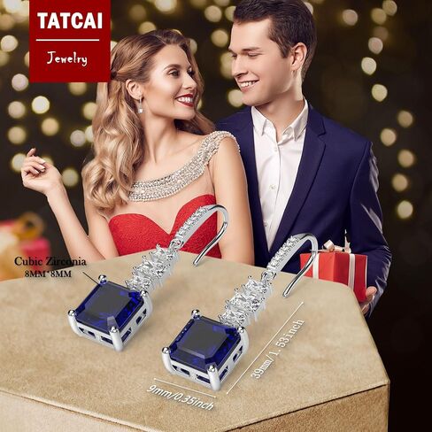 18K White Gold Plated Sterling Silver Asscher Cut Cubic Zirconia Dangle Earrings for Women Square CZ Diamond Drop Dangling Earrings for Women Mom in Kuwait