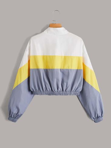 SweatyRocks Women's Long Sleeve Full Zip Cropped Jacket Color Block Windbreaker Coat in Saudi Arabia
