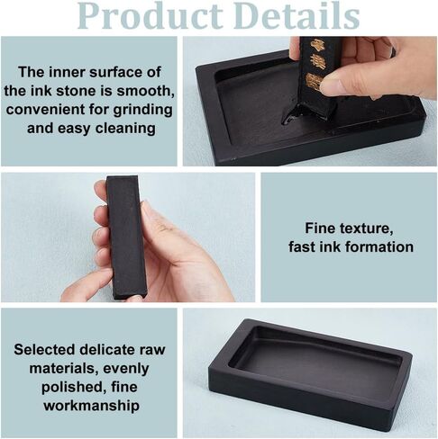 PH PandaHall 2pcs Chinese Calligraphy Inkstone with Ink Stick Traditional Chinese Ink Stones Sumi Drawing Ink Dish Ink Stone Tray for Traditional Calligraphy Practice Painting Drawing in Saudi Arabia