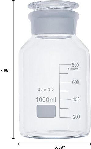MUHWA 1000ml Reagent High Borosilicate Glass Bottle - Wide Mouth with Stopper, Graduated, Boro 3.3 (Amber) in Saudi Arabia