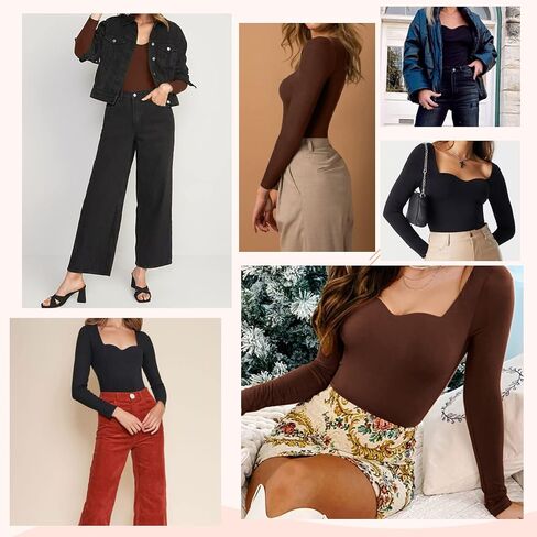 FeelinGirl Long Sleeve Shapewear Bodysuits for Women Tummy Control Shapewear Sweet Heart V Neck Compression Body Suits Tops in Saudi Arabia