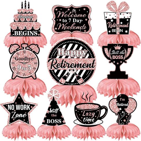 10 Pcs Retirement Party Decorations, Retirement Table Decorations for Women Rose Gold Happy Retirement Decorations Table Honeycomb Centerpieces in Kuwait