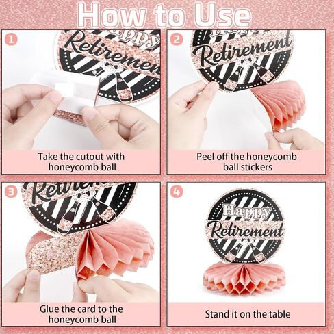 10 Pcs Retirement Party Decorations, Retirement Table Decorations for Women Rose Gold Happy Retirement Decorations Table Honeycomb Centerpieces in Kuwait