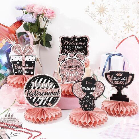 10 Pcs Retirement Party Decorations, Retirement Table Decorations for Women Rose Gold Happy Retirement Decorations Table Honeycomb Centerpieces in Kuwait