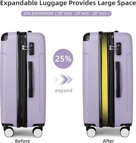 مجموعات الأمتعة من LARVENDER مكونة من 6 قطع من الحقائب الصلبة القابلة للتوسيع مع عجلات دوارة وقفل TSA أسود، مجموعة حقائب سفر للرجال والنساء، أرجواني عنبي in Kuwait