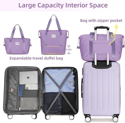 مجموعات الأمتعة من LARVENDER مكونة من 6 قطع من الحقائب الصلبة القابلة للتوسيع مع عجلات دوارة وقفل TSA أسود، مجموعة حقائب سفر للرجال والنساء، أرجواني عنبي in Kuwait