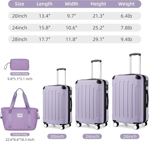 مجموعات الأمتعة من LARVENDER مكونة من 6 قطع من الحقائب الصلبة القابلة للتوسيع مع عجلات دوارة وقفل TSA أسود، مجموعة حقائب سفر للرجال والنساء، أرجواني عنبي in Kuwait