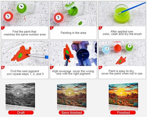 TUMOVO DIY Paint by Numbers for Adults Cactus, Sunset Desert Paint by Numbers Kits with Paintbrushes and Acrylic Pigment, 16X20 Inch Flameless Canvas Wall Decor Oil Painting for Friends Family in Saudi Arabia