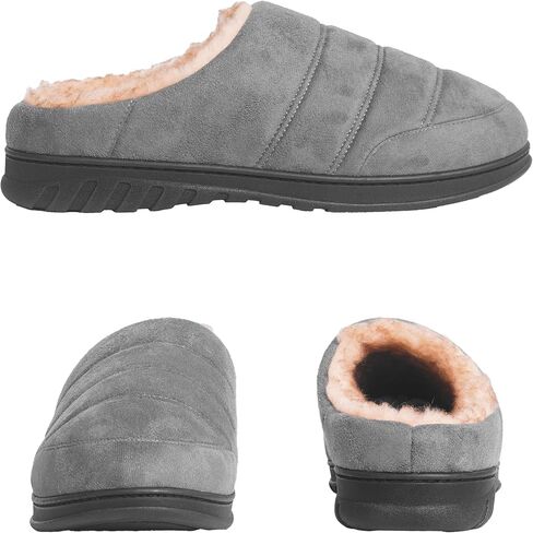 شبشب إسفنج ميموري فوم مقاوم للطقس من جلد الغزال المنتفخ للرجال - شبشب رجالي مريح خفيف الوزن للاستخدام الداخلي والخارجي مع جورب شيرلينغ صناعي in Kuwait