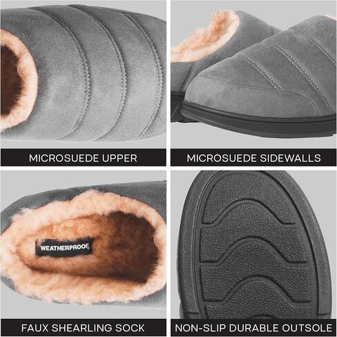 شبشب إسفنج ميموري فوم مقاوم للطقس من جلد الغزال المنتفخ للرجال - شبشب رجالي مريح خفيف الوزن للاستخدام الداخلي والخارجي مع جورب شيرلينغ صناعي in Kuwait