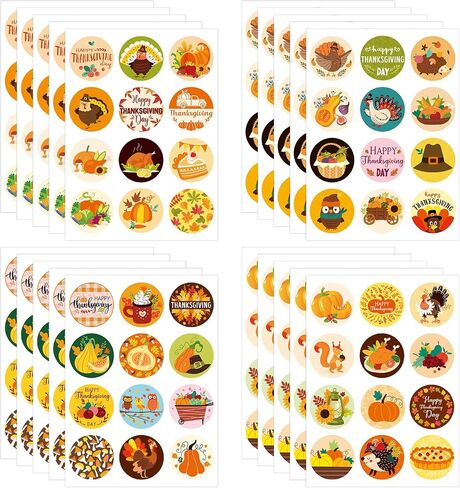 240pcs Thanksgiving Stickers, Fall Round Stickers Turkey Stickers Envelope Seal Stickers Adhesive Autumn Sealing Labels for Thanksgiving Party Decorations Supplies (4 Styles) in Saudi Arabia