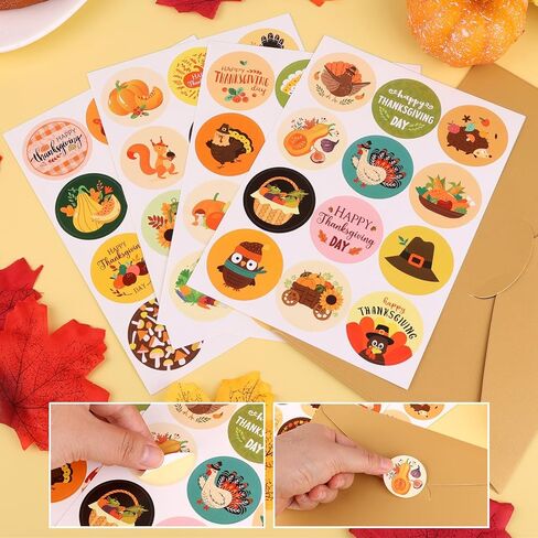 240pcs Thanksgiving Stickers, Fall Round Stickers Turkey Stickers Envelope Seal Stickers Adhesive Autumn Sealing Labels for Thanksgiving Party Decorations Supplies (4 Styles) in Saudi Arabia