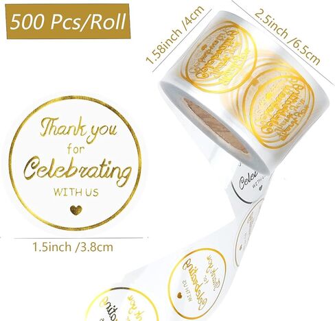 ملصقات شكرًا لك على الاحتفال معنا 500 قطعة، ملصقات شكرًا لك مقاس 1.5 بوصة، ملصقات شكرًا لك من رقائق الذهب ذاتية اللصق، ملصقات زفاف شفافة لختم المغلف، غلاف الهدايا، حمام الطفل، عيد الميلاد in Saudi Arabia