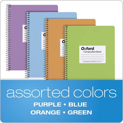 Oxford Spiral Composition Notebooks, 4 Pack, College Ruled Paper, 9-3/4 x 7-1/2 Inches, 80 Sheets, Assorted Pastel Covers (64947) in Saudi Arabia