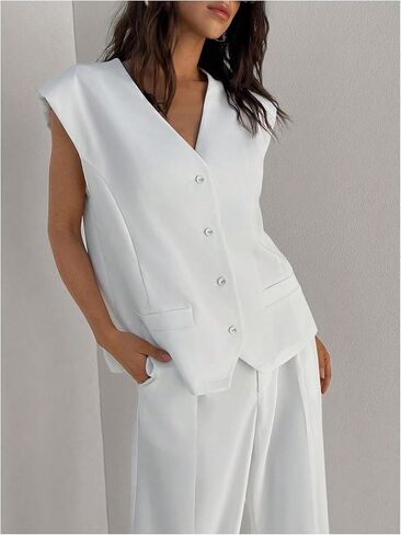 GORGLITTER Women's Sleeveless Blazer Vest Lightweight V Neck Work Office Suit Vest with Shoulder Pads in Saudi Arabia