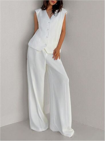 GORGLITTER Women's Sleeveless Blazer Vest Lightweight V Neck Work Office Suit Vest with Shoulder Pads in Saudi Arabia