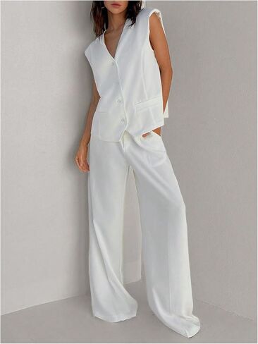 GORGLITTER Women's Sleeveless Blazer Vest Lightweight V Neck Work Office Suit Vest with Shoulder Pads in Saudi Arabia