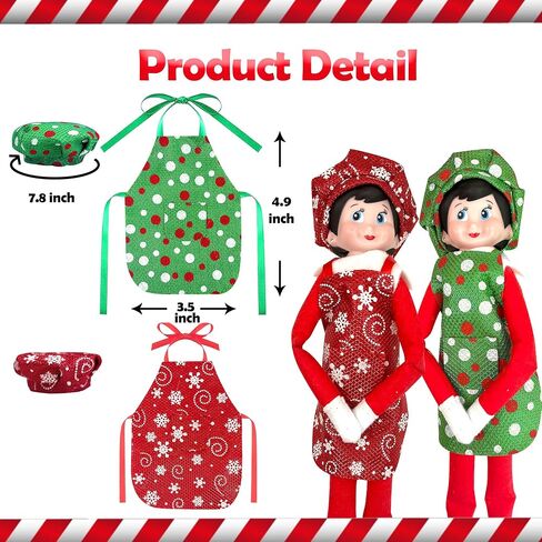 AMETUS 2024 Christmas Elf Accessories, Mini Elf Baker Kits, 2 Sets Apron and Hats,Mini Cookies, for Xmas Elf Doll Ideal Decorations, Rolling Pin, Cookie Cutters, Trays, Cookbook and Cream Decor, Red in Saudi Arabia
