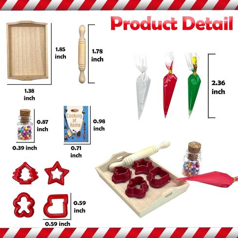 AMETUS 2024 Christmas Elf Accessories, Mini Elf Baker Kits, 2 Sets Apron and Hats,Mini Cookies, for Xmas Elf Doll Ideal Decorations, Rolling Pin, Cookie Cutters, Trays, Cookbook and Cream Decor, Red in Saudi Arabia
