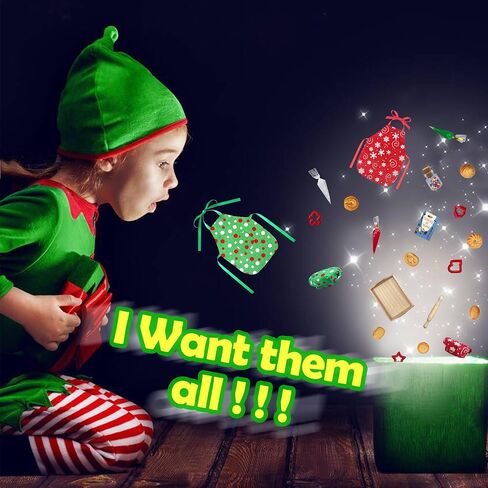 AMETUS 2024 Christmas Elf Accessories, Mini Elf Baker Kits, 2 Sets Apron and Hats,Mini Cookies, for Xmas Elf Doll Ideal Decorations, Rolling Pin, Cookie Cutters, Trays, Cookbook and Cream Decor, Red in Saudi Arabia