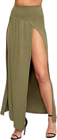 Girlzwalk ® Women Stretchy Double Split Maxi Long Skirt Ladies Plain Side Slit Party Maxi Skirt in Saudi Arabia