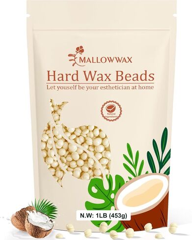 Hard Wax Beads for Hair Removal - Mallowwax Stripless Refillable 2LB Lavender Waxing Beads - Natural & Hypoallergenic Formula for Long-Lasting Smooth Skin - Ideal for At-Home Use and Sensitive Areas in Kuwait