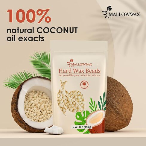 Hard Wax Beads for Hair Removal - Mallowwax Stripless Refillable 2LB Lavender Waxing Beads - Natural & Hypoallergenic Formula for Long-Lasting Smooth Skin - Ideal for At-Home Use and Sensitive Areas in Kuwait