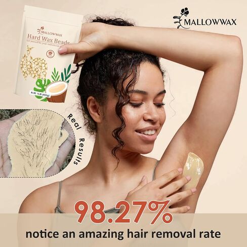 Hard Wax Beads for Hair Removal - Mallowwax Stripless Refillable 2LB Lavender Waxing Beads - Natural & Hypoallergenic Formula for Long-Lasting Smooth Skin - Ideal for At-Home Use and Sensitive Areas in Kuwait
